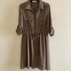 オフオン 2WAY ロールアップシャツワンピース L ブラウン系 インナー付