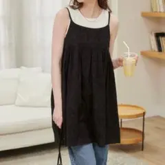 ANGIE バックリボン シアー ジャガード キャミワンピース ブラック