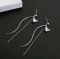 【ピアス】蝶 ロング タッセル ストーン シルバー バタフライ キャッチ