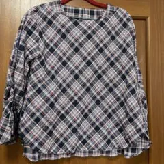 チェック柄フレアスリーブ長袖シャツ