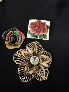 花デザイン ブローチ 3点