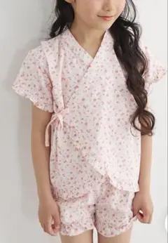 完売品‼️フリル　フルーツ総柄　ピンク　甚平　80センチ110センチ　姉妹　お揃い