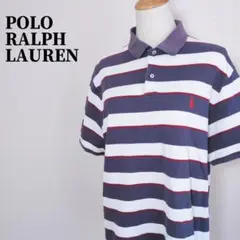 ポロラルフローレン　ロゴ刺繍入りカスタムスリムフィットボーダーポロシャツ　XL