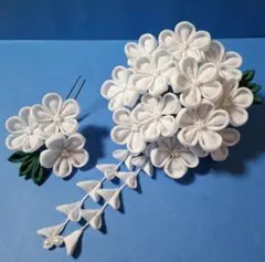 つまみ細工　髪飾り　卒業式　成人式　薄水色　　七五三