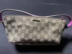 GUCCI アクセサリーポーチ GGキャンバスレザー シェリーライン