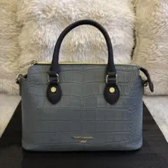 【美品】モーダプリンチペ イタリア製 クロコ型押し 2wayバッグ ブルーグレー