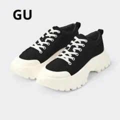 GU レディース ボリュームソールキャンバススニーカー+E Mサイズ ブラックのサムネイル