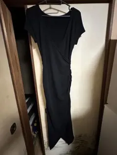 黒のラップスタイルセクシー半袖ワンピース M