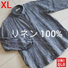 UNIQLO ユニクロ リネン100% チェック柄 シャツ XL women’s