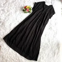 シンプリシテェ バンドカラー 洗える ワンピース ロング 綿混 フレンチスリーブ