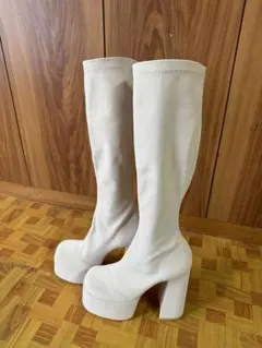 Darich ウルトラストレッチレザーロングブーツ　アイボリー　M