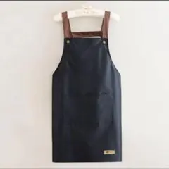 カフェ風エプロン 黒 撥水 男女兼用 ストラップ付き ガーデニング 526のサムネイル