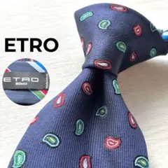 ETRO エトロ 美品 ペイズリー ストライプ ネクタイ ネイビー ジャガード織