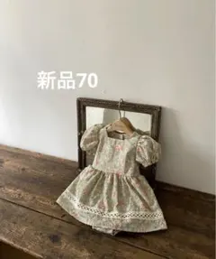 新品未使用　ロンパース　anneshirley 70 75 グリーン　花柄