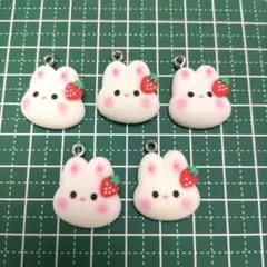 No.1009 うさぎといちごのチャーム【5個】