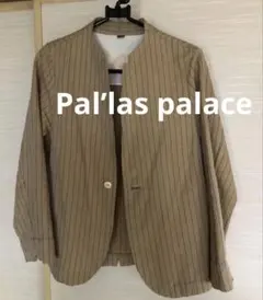 ストライプ ノーカラージャケット ベージュ