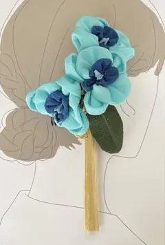 つまみ細工　髪飾り　ブルー胡蝶蘭　成人式　前撮り　卒業式　袴