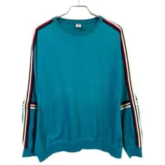 メンズ 綿100% トラック 長袖 シャツ カットソー 青緑色 FREE（M相当