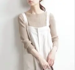 IENA イエナ★リブボートネックプルオーバー　シルク混 ニット　ベージュ