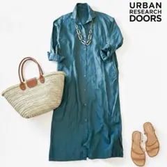 アーバンリサーチドアーズ 麻100% バックタックシャツワンピース グリーン F