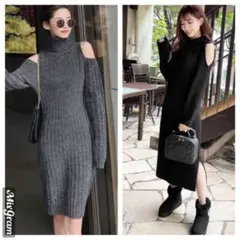 EGOIST オープンショルダーハイネックニットワンピ