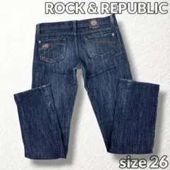 【ROCK & REPUBLIC】デニム 26 チェーンプリント ロゴ金具 濃紺のサムネイル
