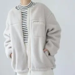 【レプシィム】洗える ノーカラーボアジャケット L コート