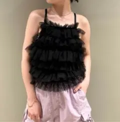 【美品】LILY BROWN チュールラッフルフリルトップス　ブラック