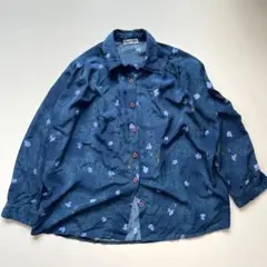 【Euro古着】パジャマシャツ フラワーデザイン ボタニカル ポリエステルシャツ