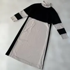 ワンピース 韓国 バイカラー タートルネック フォーマル 楽チン