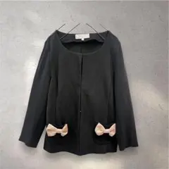 リボン ジャケット　Couture brooch ブラックカーディガン 36のサムネイル