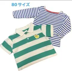 アカチャンホンポ　キッズ 半袖ボーダーTシャツ と半袖 ラガーシャツ ２枚セットのサムネイル
