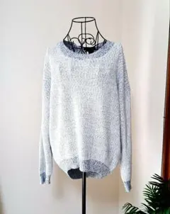 Samansa Mos2 blue 後ろリボン ワッフル編み M グレー 春 秋