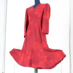 【美品 社交ダンス衣装】ワンピース ドレス 赤 朱色 ボルドー シンプル シック