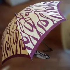 晴雨兼用 長傘 ベージュ ワインレッド