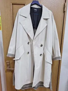 ZARA アイボリー トレンチコート XXL 美品 大きいサイズ チェック裏地