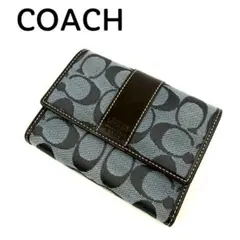 【美品】COACH コーチ三つ折り財布 ブルーグレー×ダークブラウン