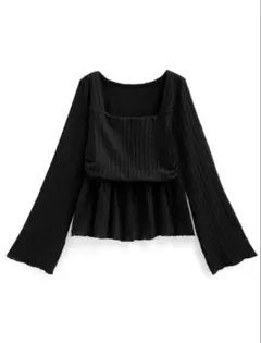 GRL グレイル スクエアネックフレアリブトップス yz656 ブラック