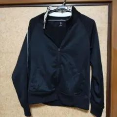 レディース ブラック ジップアップジャケット ストライプ付き