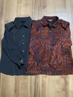 ダークグレー無地と総柄 長袖　羽織り　上着　ミセス　シニア　2点