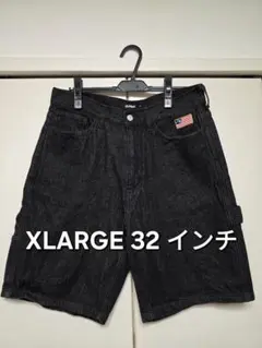 XLARGE ブラック デニム ペインターショーツ 32 刺繍ロゴのサムネイル