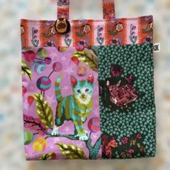 ハンドメイド トートバッグ 猫柄 パッチワーク風 ナタリーレテ生地　他