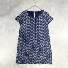 【ディスコート】花柄 刺繍 レース ワンピース ひざ丈 ネイビー コットン 春夏のサムネイル