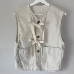 サマンサモスモス ツイルリボンベスト　オフ白