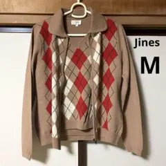 Jines アンサンブル　ジャケット　半袖ニット　セーター　M アーガイルのサムネイル