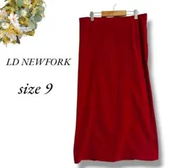美品 LD NEWFORK ロングタイトスカート 9 赤 スウェード調 4314