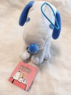 スヌーピー　リボン　ぬいぐるみマスコット キーホルダー　水色