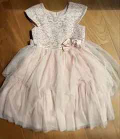 子供ドレス ピンク110相当 発表会 結婚式 多層チュール ふんわりリボン女の子