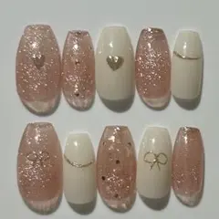 サイズオーダー　ネイルチップ　春　フレンチ　ガーリー　シンプル　韓国風　ワンホン