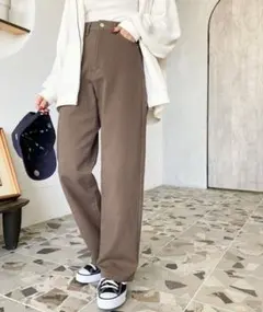 moment+ デニム&ツイルストレートパンツ　ブラウンのサムネイル